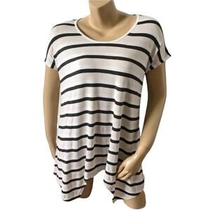 CYRUS Womens Size Large Short Sleeve Striped Rayon Blend Shark Bite T Tee Shirt